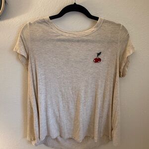 American Eagle - Cream T-Shirt with Cherry Embroidery - Soft and Sexy